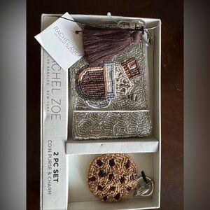 Rachel Zoe Beaded Coin Purse & Charm in Brown, Taupe, Cream